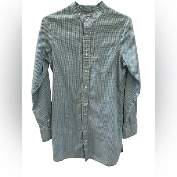 Free People long button down shirt dress blue gingham style size Large - Picture 12 of 15